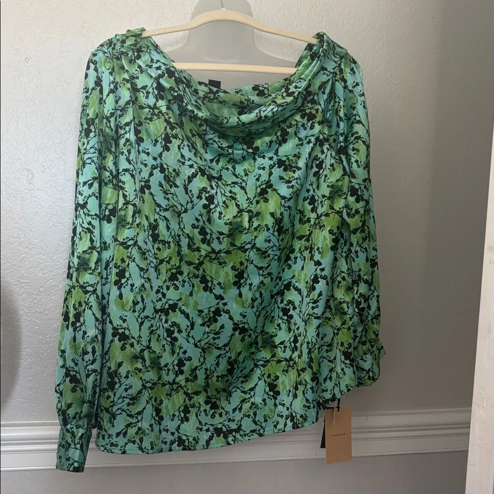 Halogen Teal and Black Patterned Top, casual chic